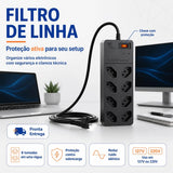 Filtro de Linha Energy 8 Tomadas Proteção DPS Preto 127/220V Clamper