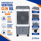 Climatizador de Ar Ventisol CLIN16-02 16 Litros 220V Branco/Cinza – 5 em 1 com Reservatório para Gelo