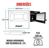 Refletor Led Slim Preto 100W IP 66 6500K Temperatura de cor Branco Frio Bivolt AVANT