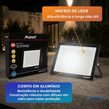 Refletor LED Avant Slim 400W 6500K Bivolt IP66 Preto 30.000lm Branco Frio