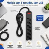 FILTRO DE LINHA iCLAMPER ENERGIA 6 TOMADAS COM DPS BIVOLT 127/220V PRETO — CLAMPER