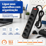 FILTRO DE LINHA iCLAMPER ENERGIA 6 TOMADAS COM DPS BIVOLT 127/220V PRETO — CLAMPER