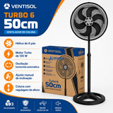 Ventilador De Coluna Turbo 6 Pás 50cm Preto Ventisol 50 Cm 60 Hz Preto 220v Plástico 6