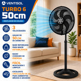 Ventilador De Coluna Turbo 6 Pás 50cm Preto Ventisol 50 Cm 60 Hz Preto 220v Plástico 6