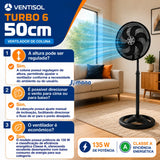 Ventilador De Coluna Turbo 6 Pás 50cm Preto Ventisol 50 Cm 60 Hz Preto 220v Plástico 6