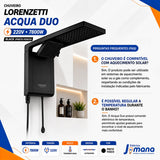 Chuveiro Elétrico Lorenzetti Acqua Duo Ultra Preto 220V 7800W com Ducha e Chuveiro Integrados