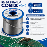 Solda Estanho 1mm 60x40 Cobix C/ Fluxo Ra (t2) - Rolo 500g C - Azul