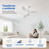 Ventilador de Teto Ventisol Fênix 3 Pás 96cm Branco 127V ou 220V 130W com Chave de Parede e Lustre para 2 Lâmpadas