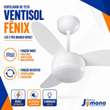 Ventilador de Teto Ventisol Fênix 3 Pás 96cm Branco 127V ou 220V 130W com Chave de Parede e Lustre para 2 Lâmpadas