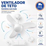 Ventilador de Teto Ventisol Fênix 3 Pás 96cm Branco 127V ou 220V 130W com Chave de Parede e Lustre para 2 Lâmpadas