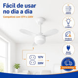 Ventilador de Teto Ventisol Fênix 3 Pás 96cm Branco 127V ou 220V 130W com Chave de Parede e Lustre para 2 Lâmpadas