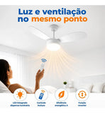 Ventilador de Teto Ventisol Fênix 3 Pás 96cm Branco 127V ou 220V 130W com Chave de Parede e Lustre para 2 Lâmpadas