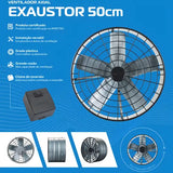 Exaustor Axial Ventisol Industrial 50cm 220V 1/4CV com Reversão 5 Pás Ref. 445