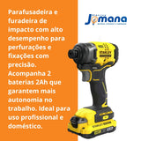 Kit Parafusadeira Furadeira Fatmax Impacto com 2 Baterias 2Ah Amarelo Stanley