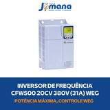 Inversor De Frequência CFW500 20CV 31A 380V Trifásico Industrial Pesado WEG