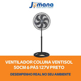 Ventilador Coluna Preto 50cm Turbo 6 Pás Oscilante Ventisol 50 Cm Preto 127v Plástico 6