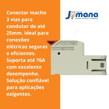 Conector MCS 25mm 76A 3 Vias Cinza Claro Industrial