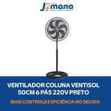 Ventilador De Coluna Turbo 6 Pás 50cm Preto Ventisol 50 Cm 60 Hz Preto 220v Plástico 6