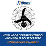 Ventilador de Parede Ventisol 60cm New Black Turbo Oscilante – 127V – Grade