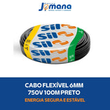 Cabo Flexível Preto 6 mm 100m 750V Antichama Sil