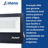 Refletor Led Slim Preto 100W IP 66 6500K Temperatura de cor Branco Frio Bivolt AVANT