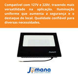 Refletor Led Slim Preto 100W IP 66 6500K Temperatura de cor Branco Frio Bivolt AVANT