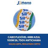 Cabo Flexível 4mm2 Azul 750V Antichamas 100m SIL