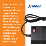 Filtro de Linha Energy 8 Tomadas Proteção DPS Preto 127/220V Clamper
