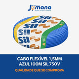 Cabo Flexível Unipolar Sil Fios 1,5mm 2 Azul 100m 750v Cobre Azul