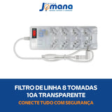 Filtro de Linha 3 Pinos 8 Tomadas 10A Transparente 127/220V Clamper