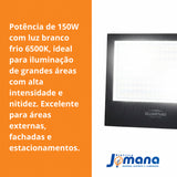 Refletor Led Slim 150w Branco Frio Ip65 Blumenau Preto 127/220v Preto Branco-frio