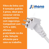Filtro de Linha 3 Pinos 8 Tomadas 10A Transparente 127/220V Clamper