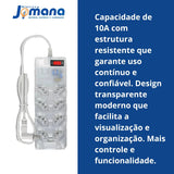 Filtro de Linha 3 Pinos 8 Tomadas 10A Transparente 127/220V Clamper