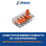 Kit 10 Conectores Wago 221-415 5 Vias - Compacto para emenda