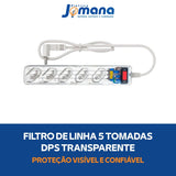 Filtro de Linha 5 Tomadas Proteção DPS Transparente 127/220V Clamper