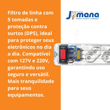 Filtro de Linha 5 Tomadas Proteção DPS Transparente 127/220V Clamper