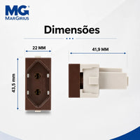 Módulo Tomada 2P+T 10A 250V Linha Sleek Marrom Margirius