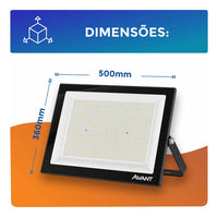 Refletor LED Avant Slim 400W 6500K Bivolt IP66 Preto 30.000lm Branco Frio