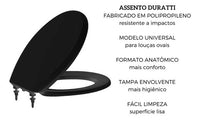 Assento Sanitário Lorenzetti Duratti Preto em Polipropileno Universal para Louças Ovais