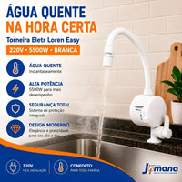 Torneira Elétrica Lorenzetti Loren Easy Mesa 127V 5500W Branca – Bica Alta Móvel para Bancada