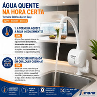 Torneira Elétrica Lorenzetti Loren Easy Mesa 127V 5500W Branca – Bica Alta Móvel para Bancada