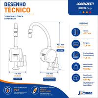 Torneira Elétrica Lorenzetti Loren Easy Mesa 127V 5500W Branca – Bica Alta Móvel para Bancada