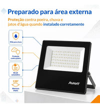 Refletor Led Slim Preto 100W IP 66 6500K Temperatura de cor Branco Frio Bivolt AVANT