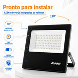 Refletor Led Slim Preto 100W IP 66 6500K Temperatura de cor Branco Frio Bivolt AVANT