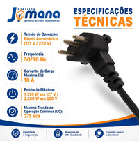 Filtro de Linha Energy 8 Tomadas Proteção DPS Preto 127/220V Clamper