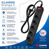 Filtro De Linha Protetor De Surto Dps Iclamper Energ 5 Tom Preto 127/220v