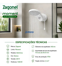 Chuveiro Ducha Eletrônica Moment 7500W 220V 7.5 kW Zagonel