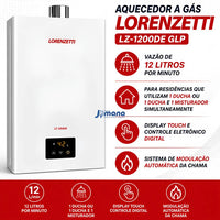 Aquecedor a Gás Lorenzetti LZ-1200DE GLP 12L/min Digital Exaustão Forçada Bivolt 127/220V Branco