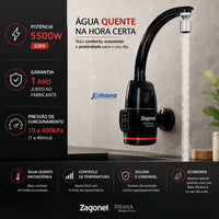 Torneira Elétrica Prima Black Touch 220V 5500W 60 Hz Preto Polido Zagonel