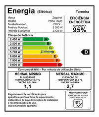 Torneira Elétrica Prima Black Touch 220V 5500W 60 Hz Preto Polido Zagonel